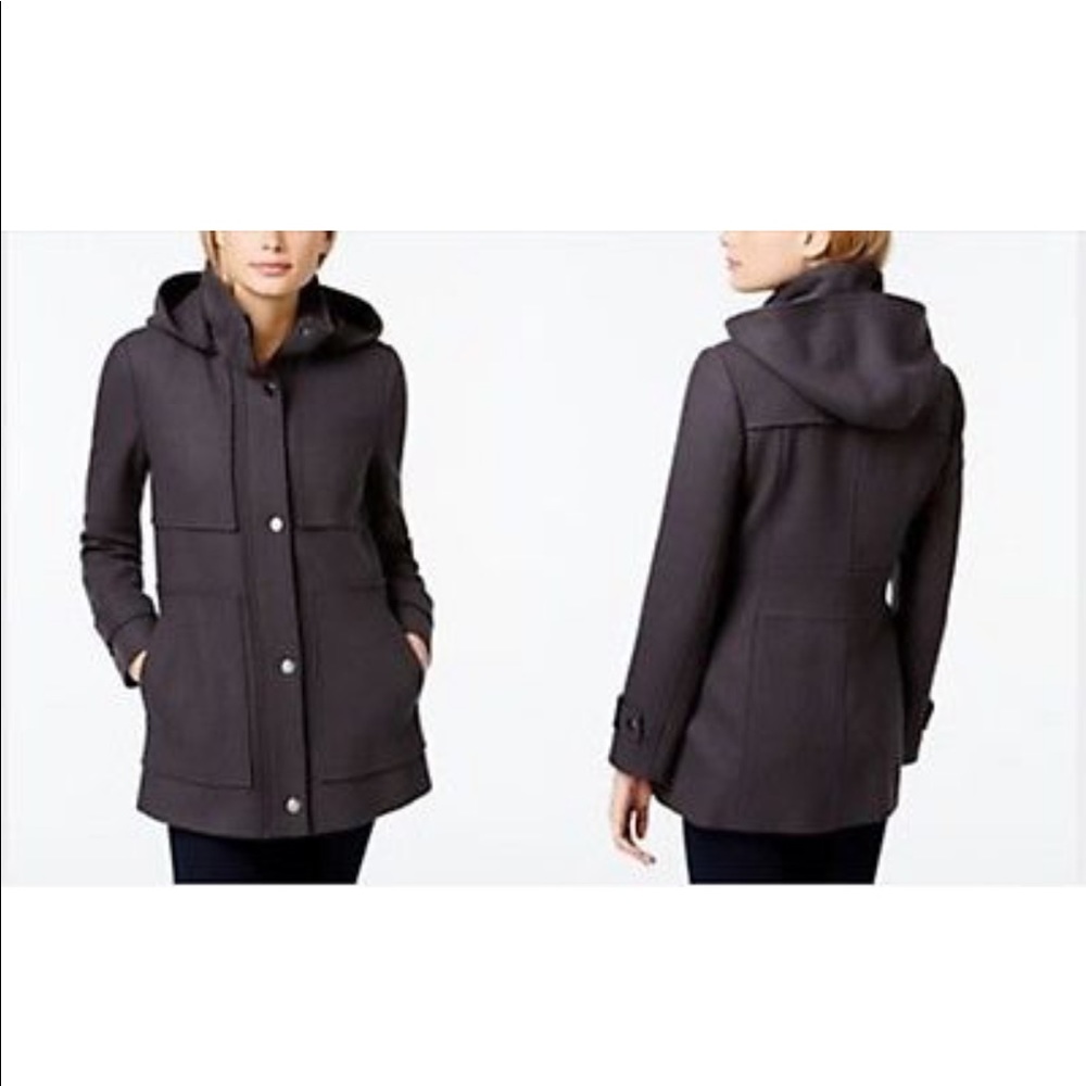 Kenneth Cole Hooded Babydoll Coat Wool Blend